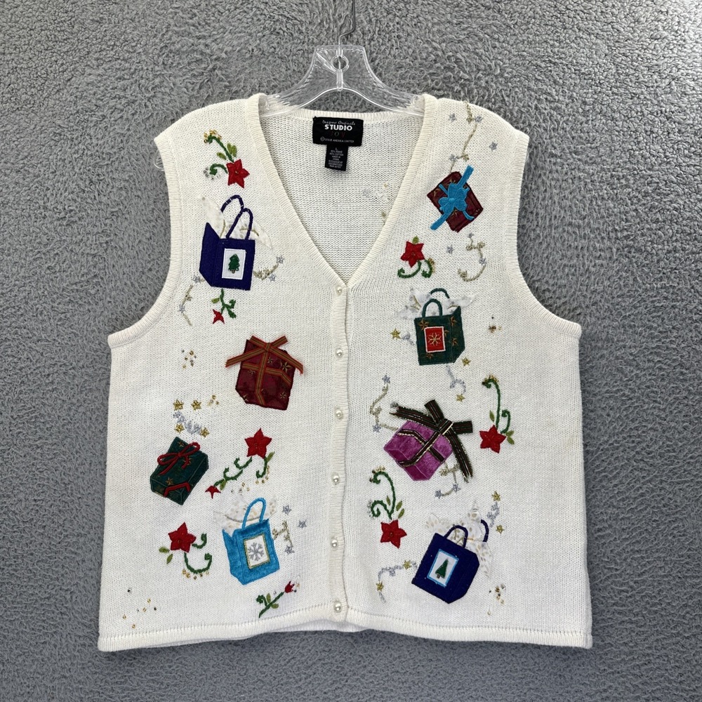 Vintage Designers Originals Studio Joy Christmas Sweater Vest Ugly Women Large